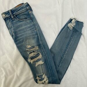 American Eagle Outfitters Ripped Blue Skinny Jeggings